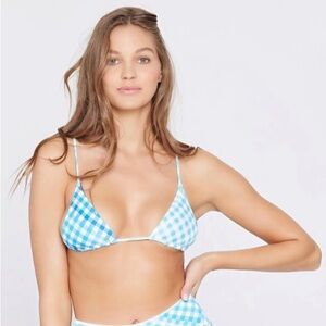 L*Space Picnic Plaid Blue Brittany Bikini Top, NWT